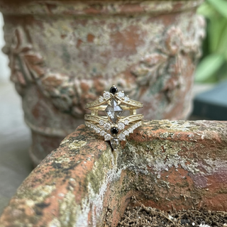 1.52 Carat Salt and Pepper Lozenge Diamond Engagement Ring, Engraved Empress Setting, Point No Point Studio. Available in a variety of metal types. Eco-friendly, Recycled Metals, Conflict Free.