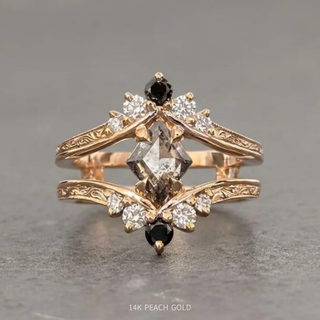 1.52 Carat Salt and Pepper Lozenge Diamond Engagement Ring, Engraved Empress Setting