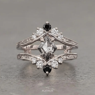 1.52 Carat Salt and Pepper Lozenge Diamond Engagement Ring, Engraved Empress Setting