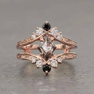1.52 Carat Salt and Pepper Lozenge Diamond Engagement Ring, Engraved Empress Setting