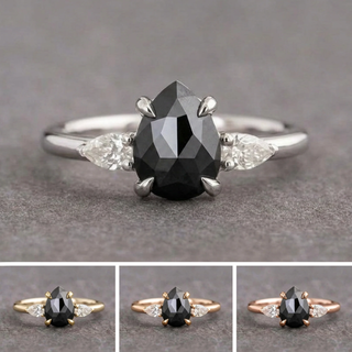 1.74 Carat Black Salt and Pepper Pear Diamond Engagement Ring, Zoe Setting