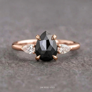 1.74 Carat Black Salt and Pepper Pear Diamond Engagement Ring, Zoe Setting