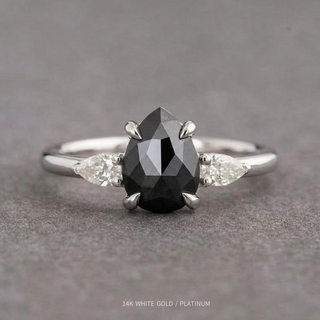1.74 Carat Black Salt and Pepper Pear Diamond Engagement Ring, Zoe Setting