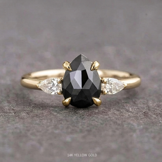 1.74 Carat Black Salt and Pepper Pear Diamond Engagement Ring, Zoe Setting