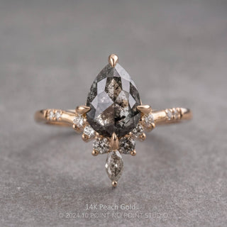 1.99 Carat Black Salt and Pepper Pear Diamond Engagement Ring, Ombre Flora Setting