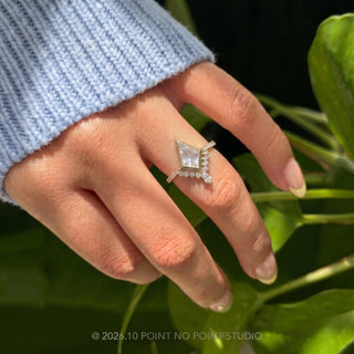 1.51 Carat Icy White Kite Diamond Engagement Ring, Bezel Avaline Setting, Point No Point Studio. Available in a variety of metal types. Eco-friendly, Recycled Metals, Conflict Free.