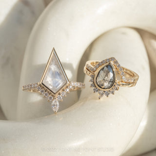 1.51 Carat Icy White Kite Diamond Engagement Ring, Bezel Avaline Setting, Point No Point Studio. Available in a variety of metal types. Eco-friendly, Recycled Metals, Conflict Free.