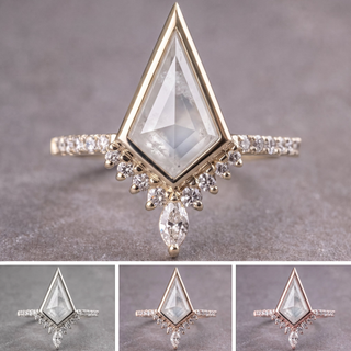 1.51 Carat Icy White Kite Diamond Engagement Ring, Bezel Avaline Setting, Point No Point Studio. Available in a variety of metal types. Eco-friendly, Recycled Metals, Conflict Free.