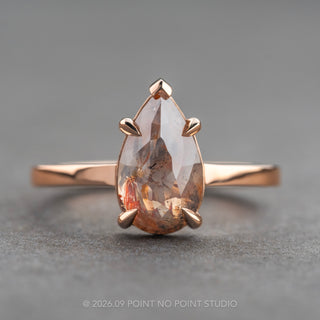 2.40 Carat Orange Salt and Pepper Pear Diamond Engagement Ring, Charlize Setting, 14k Rose Gold, Point No Point Studio. Eco-friendly, Recycled Metals, Conflict Free.