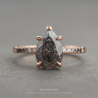 2.40 Carat Salt and Pepper Pear Diamond Engagement Ring, Ombre Sirena Setting