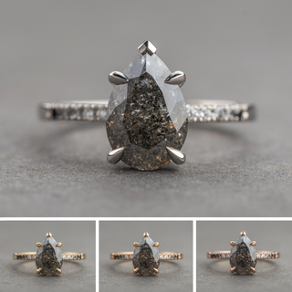 2.40 Carat Salt and Pepper Pear Diamond Engagement Ring, Ombre Sirena Setting