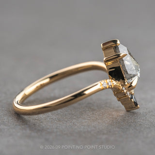 1.20 Carat Salt and Pepper Pear Diamond Engagement Ring, Ombre Flora Setting, 14K Yellow Gold