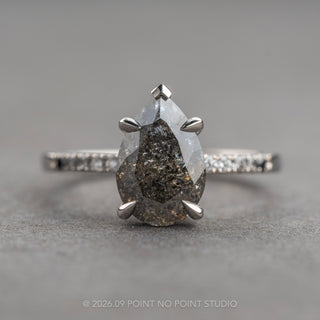 2.50 Carat Salt and Pepper Pear Diamond Engagement Ring, Ombre Sirena Setting, Platinum