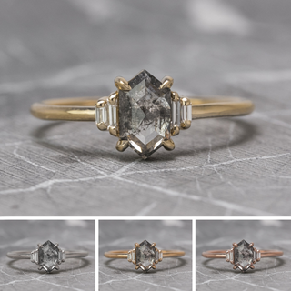 1.47 Carat Salt and Pepper Hexagon Diamond Engagement Ring, Betty Setting
