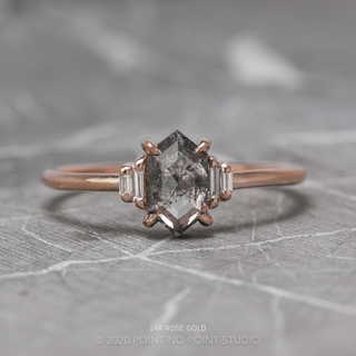 1.47 Carat Salt and Pepper Hexagon Diamond Engagement Ring, Betty Setting