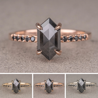 1.41 Carat Black Hexagon Diamond Engagement Ring, Black Diamond Jules Setting