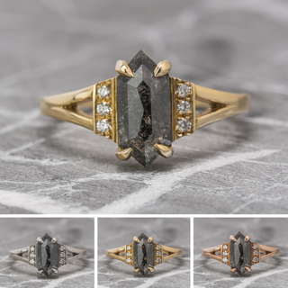 1.03 Carat Black Salt and Pepper Hexagon Diamond Engagement Ring, Koko Setting