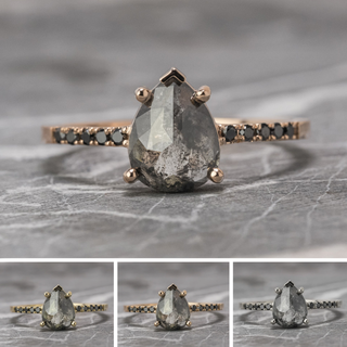 1.47 Carat Salt and Pepper Pear Diamond Engagement Ring, Black Diamond Sirena Setting