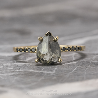 1.47 Carat Salt and Pepper Pear Diamond Engagement Ring, Black Diamond Sirena Setting