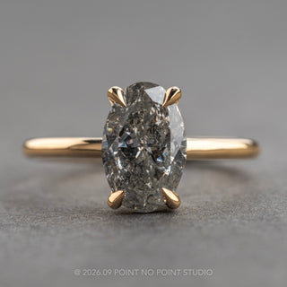 1.67 Carat Salt and Pepper Oval Diamond Engagement Ring, Basket Jane Setting, 14K Yellow Gold