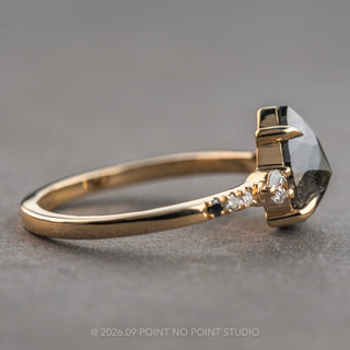 1.91 Carat Black Salt and Pepper Pear Diamond Engagement Ring, Ombre Eliza Setting, 14K Yellow Gold