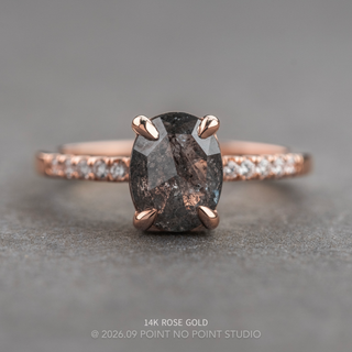 1.51 Carat Black Salt and Pepper Oval Diamond Engagement Ring, Basket Jules Setting