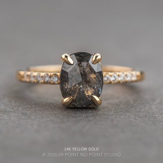 1.51 Carat Black Salt and Pepper Oval Diamond Engagement Ring, Basket Jules Setting