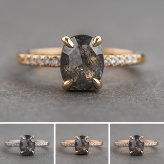 1.51 Carat Black Salt and Pepper Oval Diamond Engagement Ring, Basket Jules Setting