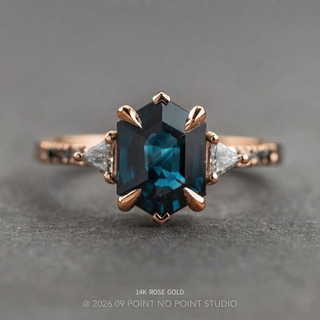 2.32 Carat Deep Blue Hexagon Sapphire and Diamond Engagement Ring, Ombre Eliza Setting