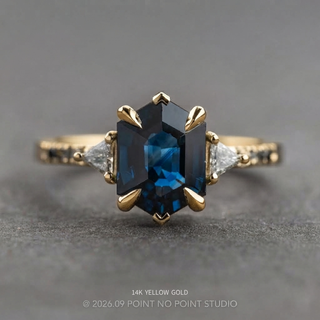 2.32 Carat Deep Blue Hexagon Sapphire and Diamond Engagement Ring, Ombre Eliza Setting
