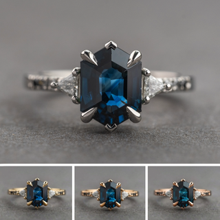 2.32 Carat Deep Blue Hexagon Sapphire and Diamond Engagement Ring, Ombre Eliza Setting
