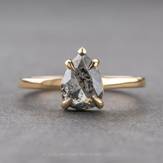 1.49 Carat Salt and Pepper Pear Diamond Engagement Ring, Charlize Setting, 14k Yellow Gold