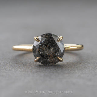 2.24 Carat Black Salt and Pepper Round Diamond Engagement Ring, Madeline Setting, 14k Yellow Gold