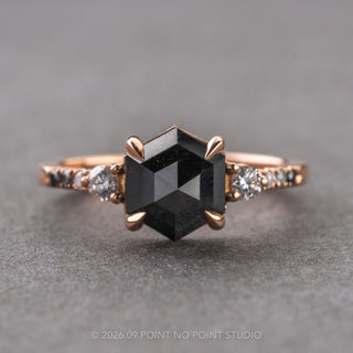 1.82 Carat Black Hexagon Diamond Engagement Ring, Ombre Eliza Setting, 14K Rose Gold