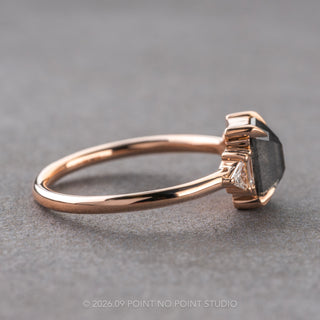 1.23 Carat Salt and Pepper Emerald Shaped Diamond Engagement Ring, Beatrice Setting, 14k Rose Gold