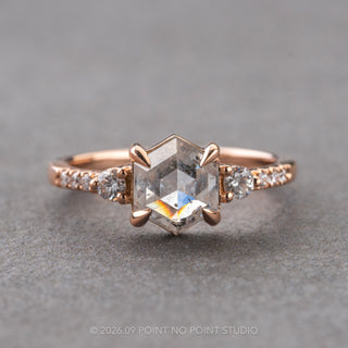 1.67 Carat Icy Salt and Pepper Hexagon Diamond Engagement Ring, Eliza Setting, 14K Rose Gold