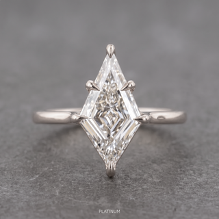 Step Cut Kite Lab Diamond Engagement Ring, Lark Setting, Point No Point Studio. Available in a variety of metal types. Eco-friendly, Recycled Metals, Conflict Free.