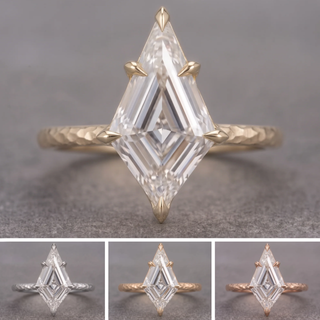 Step Cut Kite Lab Diamond Engagement Ring, Hammered Lark Setting