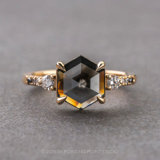 1.90 Carat Black Hexagon Diamond Engagement Ring, Ombre Eliza Setting, 14K Yellow Gold