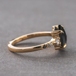 1.90 Carat Black Hexagon Diamond Engagement Ring, Ombre Eliza Setting, 14K Yellow Gold