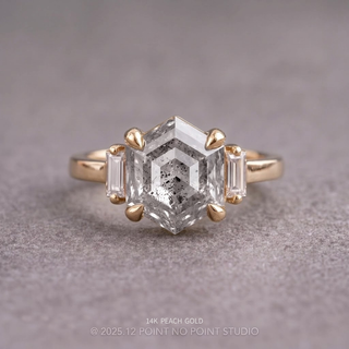 1.46 Carat Canadian Salt and Pepper Hexagon Diamond Engagement Ring, Zoe Setting