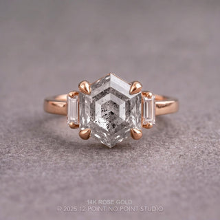 1.46 Carat Canadian Salt and Pepper Hexagon Diamond Engagement Ring, Zoe Setting