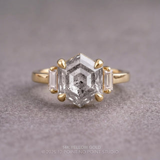 1.46 Carat Canadian Salt and Pepper Hexagon Diamond Engagement Ring, Zoe Setting