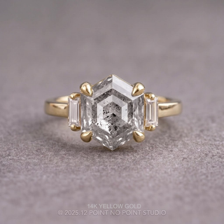 1.46 Carat Canadian Salt and Pepper Hexagon Diamond Engagement Ring, Zoe Setting