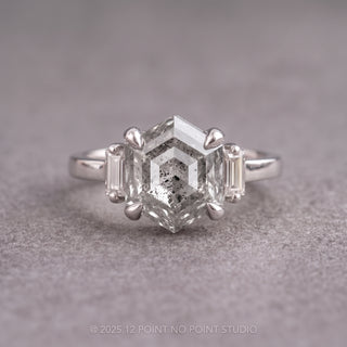 1.46 Carat Canadian Salt and Pepper Hexagon Diamond Engagement Ring, Zoe Setting
