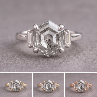 1.46 Carat Canadian Salt and Pepper Hexagon Diamond Engagement Ring, Zoe Setting