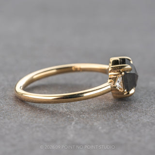 1.34 Carat Black Salt and Pepper Hexagon Diamond Engagement Ring, Zoe Setting, 14K Yellow Gold