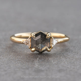 1.34 Carat Black Salt and Pepper Hexagon Diamond Engagement Ring, Zoe Setting, 14K Yellow Gold