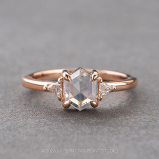 1.26 Carat Icy Salt and Pepper Hexagon Diamond Engagement Ring, Zoe Setting, 14K Rose Gold, Point No Point Studio. Eco-friendly, Recycled Metals, Conflict Free.