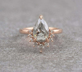 1.53 Carat Icy Salt and Pepper Pear Diamond Engagement Ring, Ava Setting